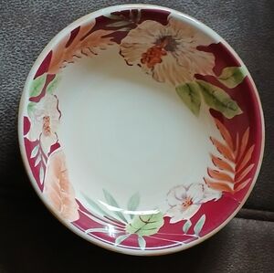 Home Trends Hibiscus And Bamboo Pasta Bowl Burgundy, Cream And Green